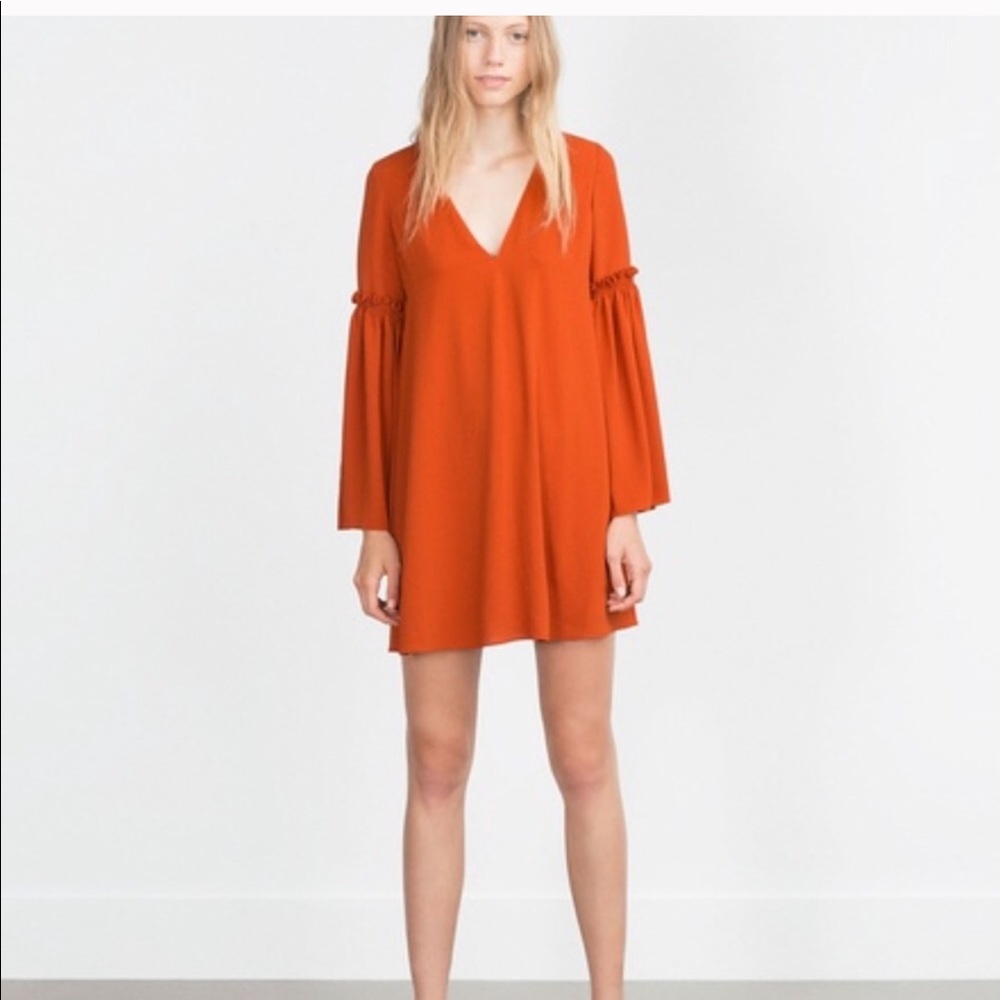 Zara Trafaluc Burnt Orange Bell Sleeve Dress/Tunic